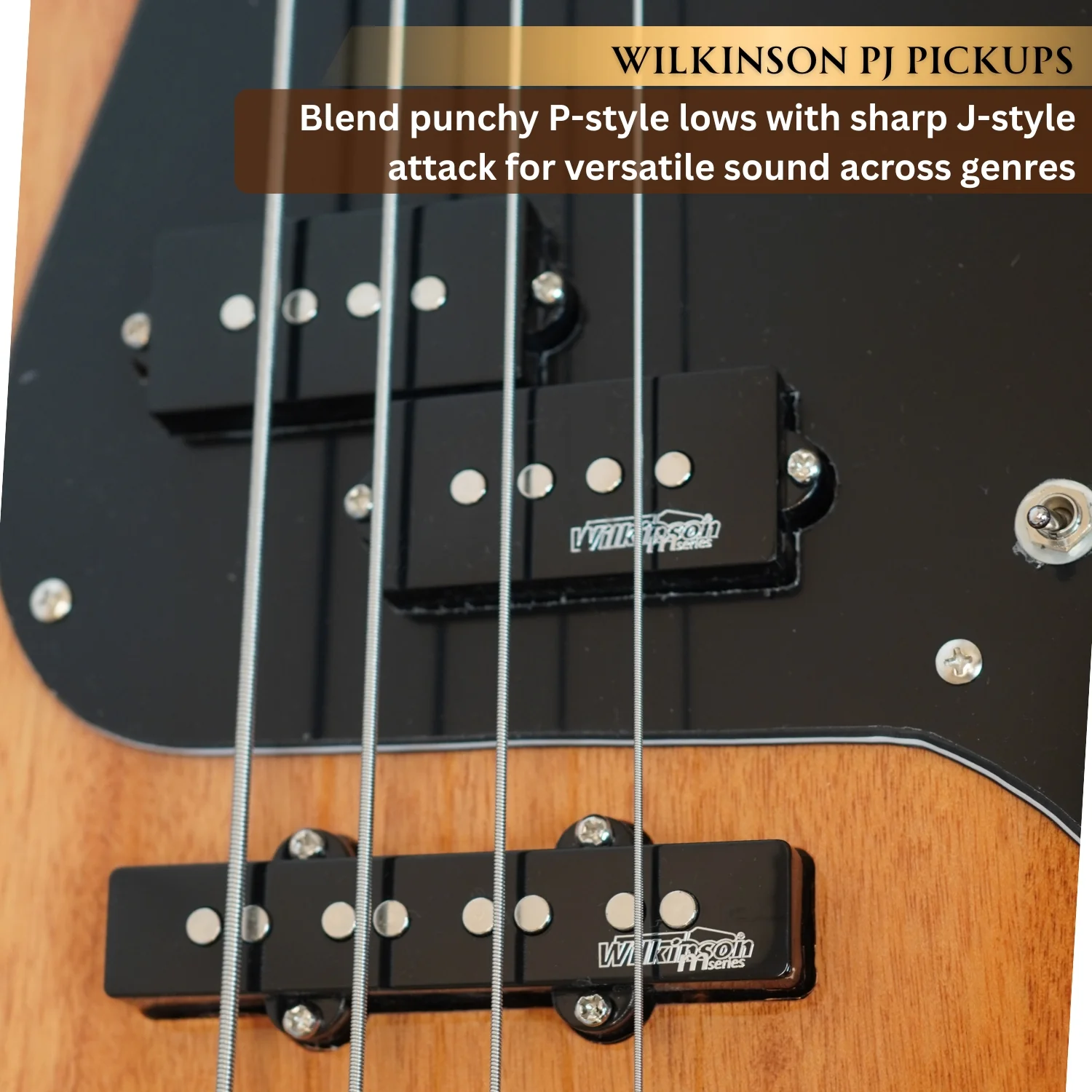 Vault Artisan PB 4-string Active PJ Bass Guitar with Wilkinson Pickups, Roasted Maple Neck & Fingerboard, Full Solid Mahogany Body, Fixed Bridge with Brass Saddle, Natural Gloss Finish - Image 4