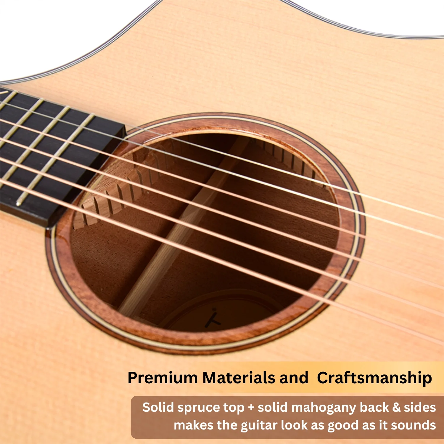 Vault Artisan Premium Electro-Acoustic Guitar with Solid Spruce Top, Solid Mahogany Back and Sides and Fishman Pickup - Image 6