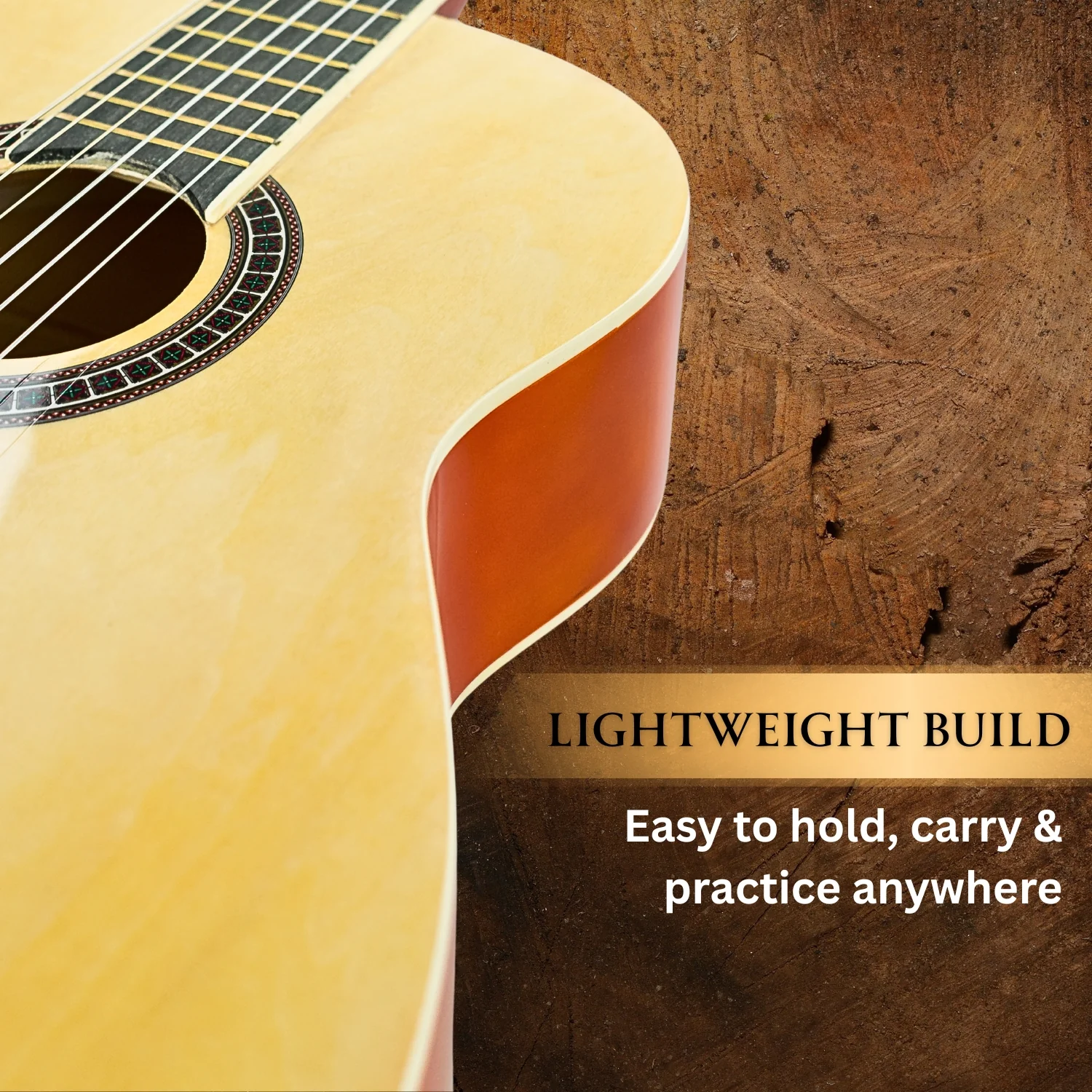 Vault CL-20 4/4 size Classical Guitar with Bag - Natural Gloss - Image 4