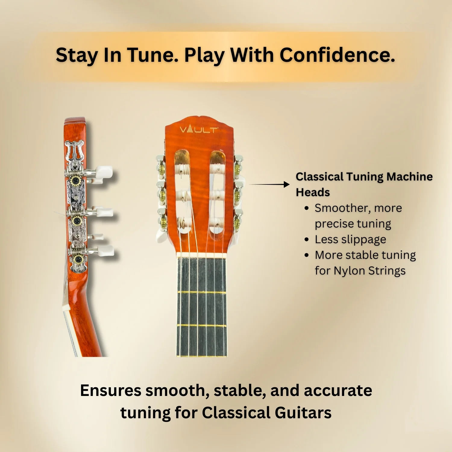 Vault CL-20 4/4 size Classical Guitar with Bag - Natural Gloss - Image 9
