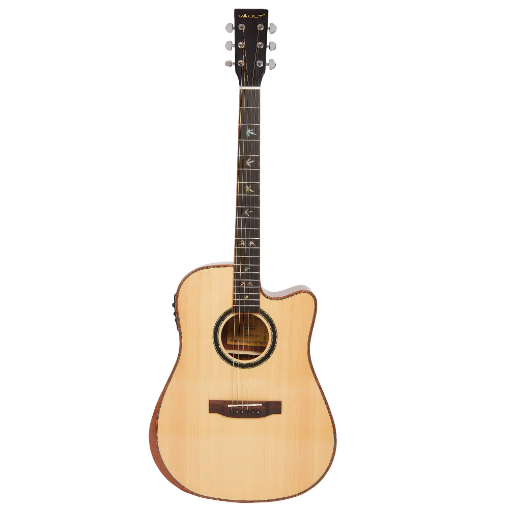 Vault DA60CE Premium Dreadnought Cutaway Solid Spruce Top Electro Acoustic Guitar with Dual EQ and Armrest - Image 2