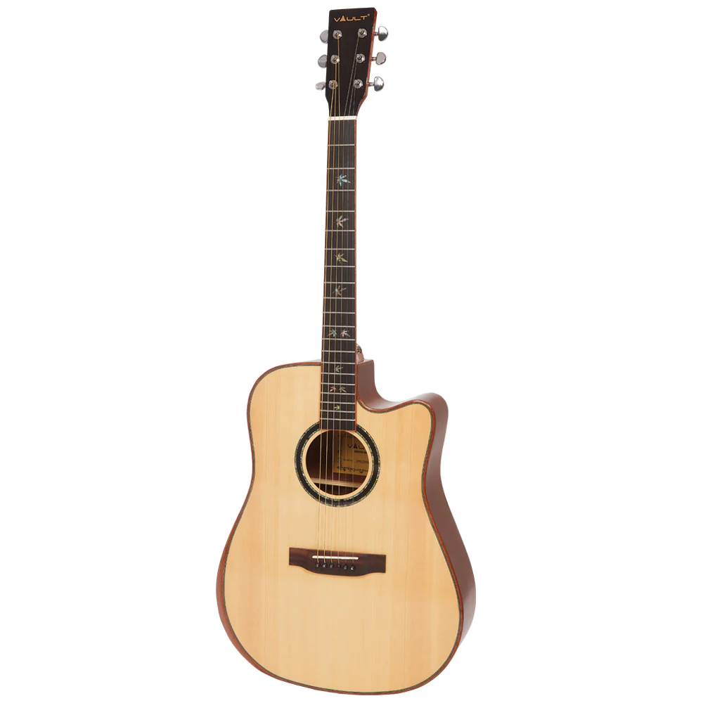 Vault DA60CE Premium Dreadnought Cutaway Solid Spruce Top Electro Acoustic Guitar with Dual EQ and Armrest - Image 3