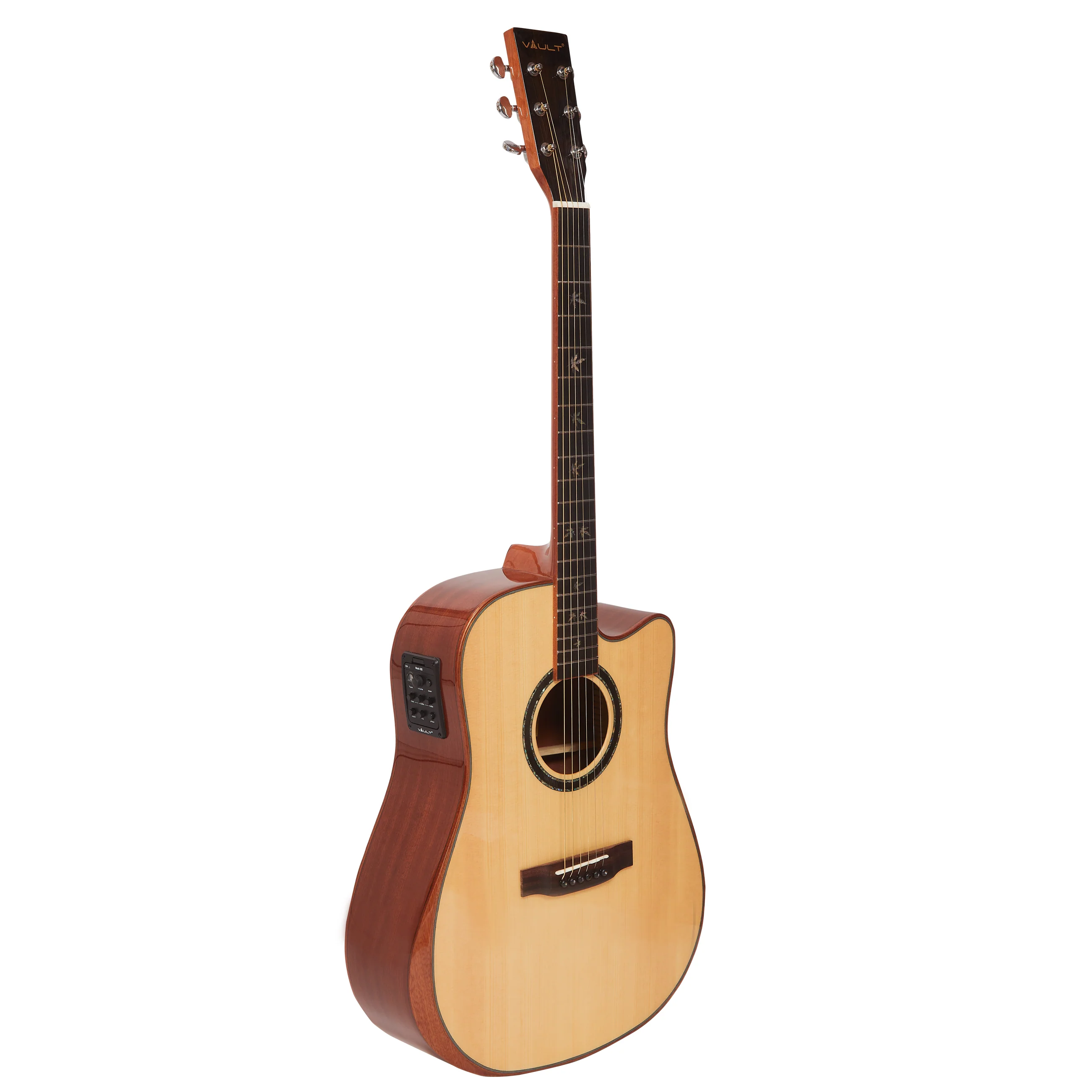Vault DA60CE Premium Dreadnought Cutaway Solid Spruce Top Electro Acoustic Guitar with Dual EQ and Armrest - Image 4