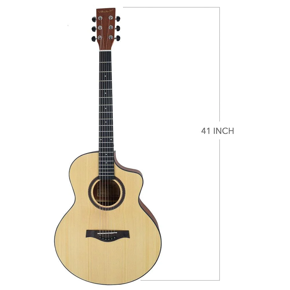 Vault EA40CE 41 inch Premium Solid Spruce-Top Cutaway Electro Acoustic Guitar with Bag, Strap, Picks, Tuner, Polishing Cloth & Ebook - Image 11