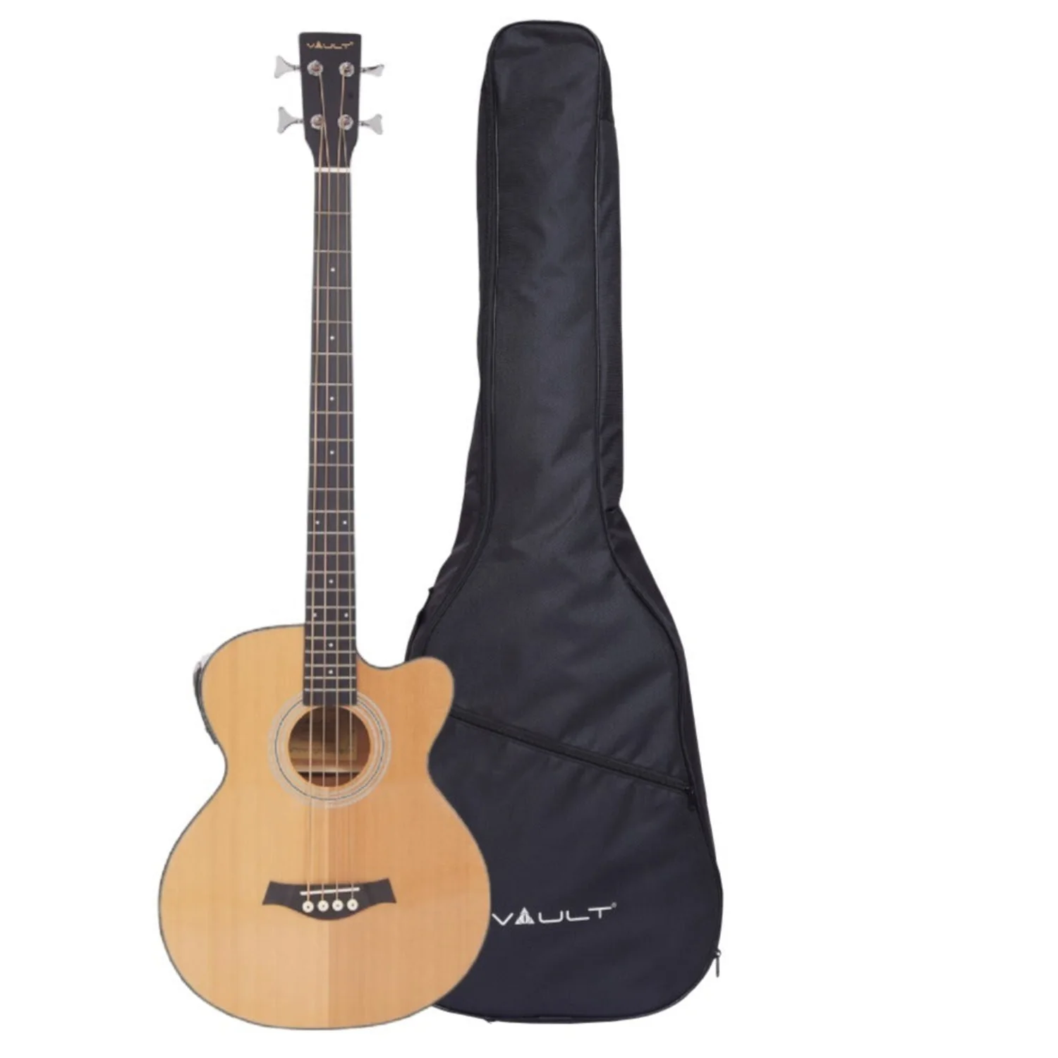 Vault EB40CE 4 String Solid-Top Acoustic Bass Guitar With EQ and Padded Gigbag - 34" Long Scale Length
