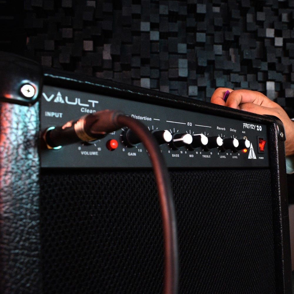 Vault Frenzy 20 Watt Combo Guitar Amplifier with Analog Distortion, Reverb & Delay All Playable Together with Instrument Cable, Polishing Cloth and E Book - Image 15