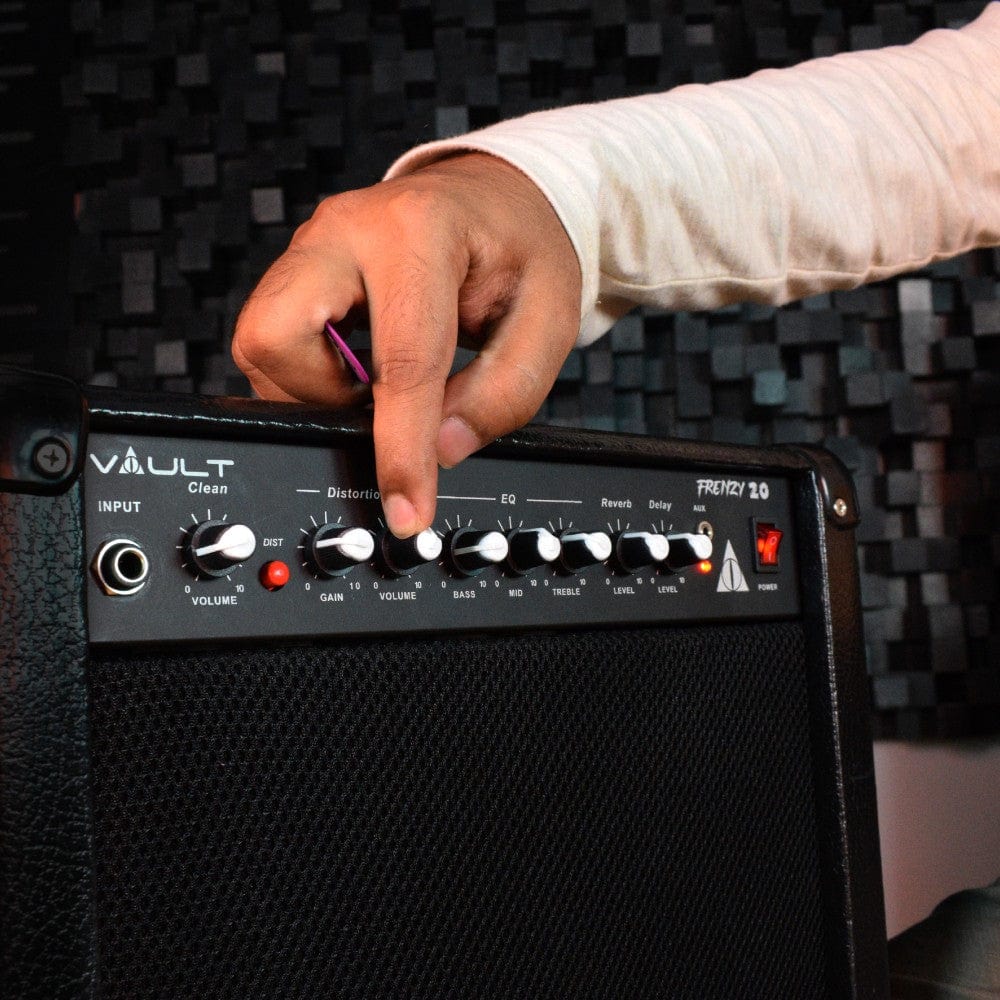 Vault Frenzy 20 Watt Combo Guitar Amplifier with Analog Distortion, Reverb & Delay All Playable Together with Instrument Cable, Polishing Cloth and E Book - Image 16