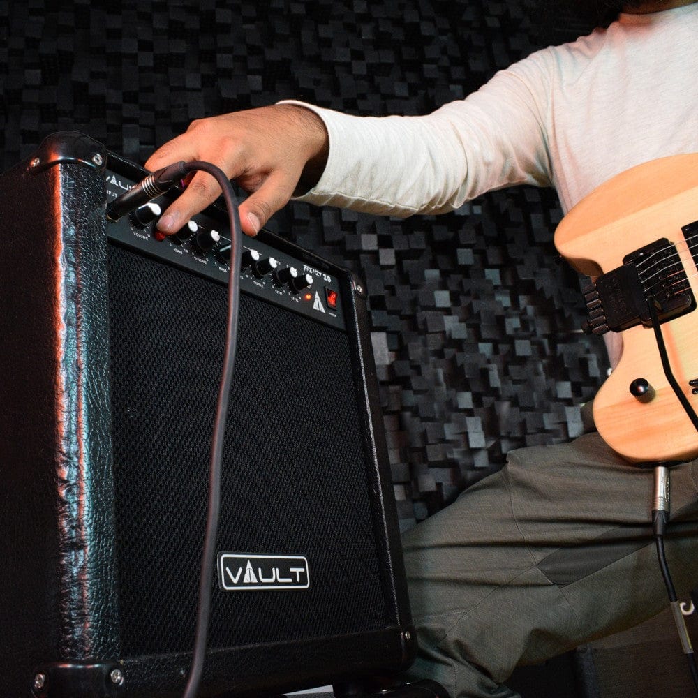 Vault Frenzy 20 Watt Combo Guitar Amplifier with Analog Distortion, Reverb & Delay All Playable Together with Instrument Cable, Polishing Cloth and E Book - Image 17