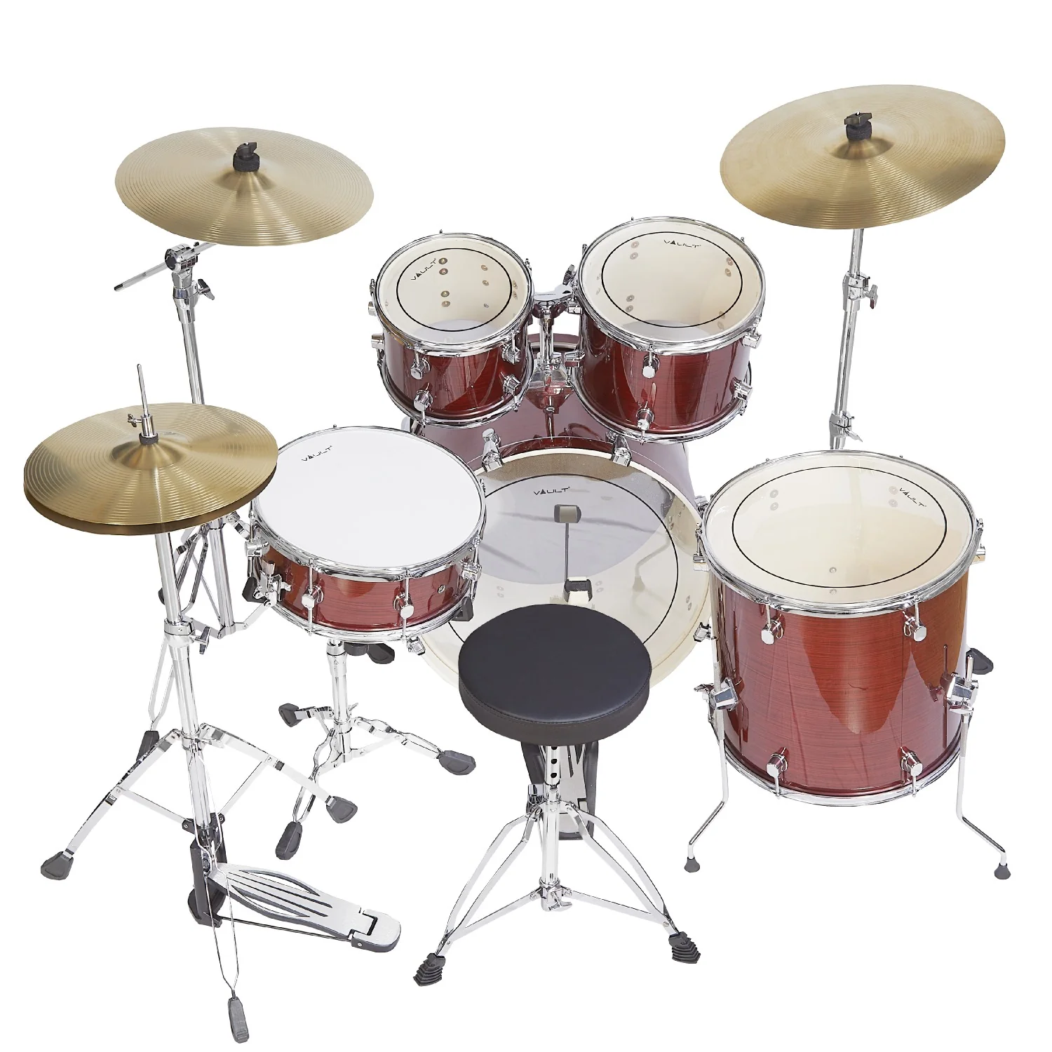 Vault Groover Plus 5-Piece Acoustic Drum Kit with Hardware, Cymbals & Throne - Image 11