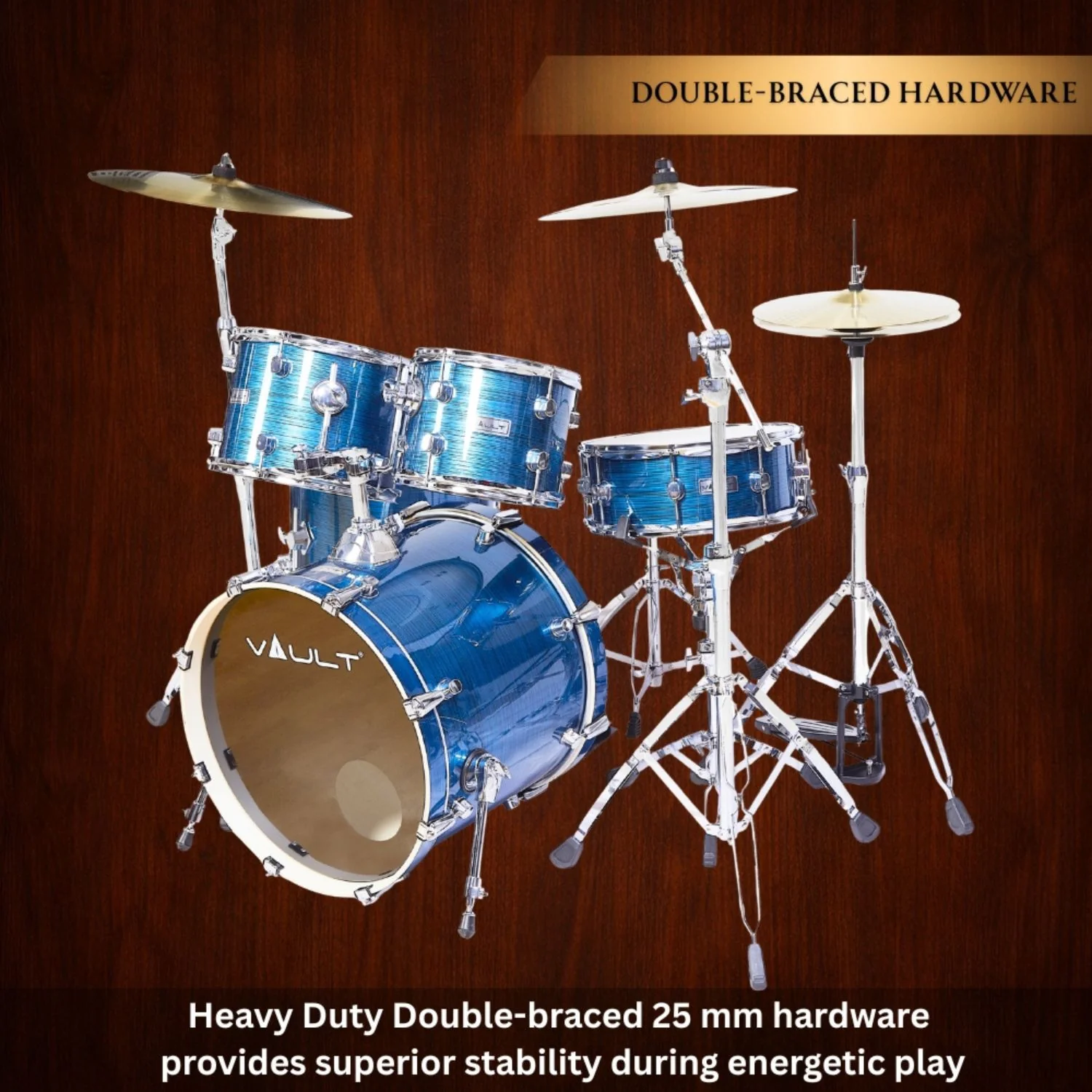 Vault Groover 22" 5-Piece Acoustic Drum Kit with Hardware, Cymbals & Throne - Image 36