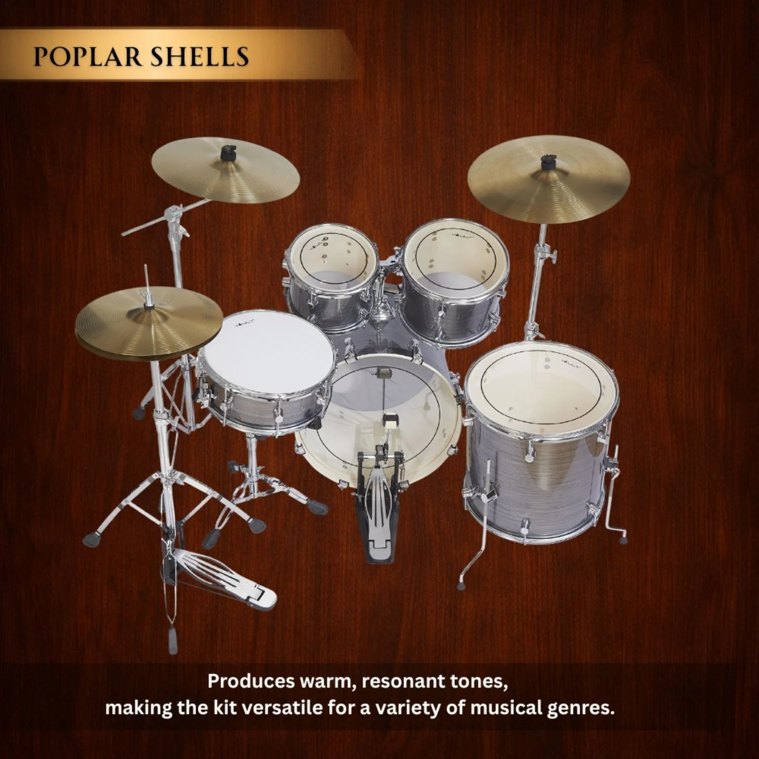 Vault Groover Plus 5-Piece Acoustic Drum Kit with Hardware, Cymbals & Throne - Image 51