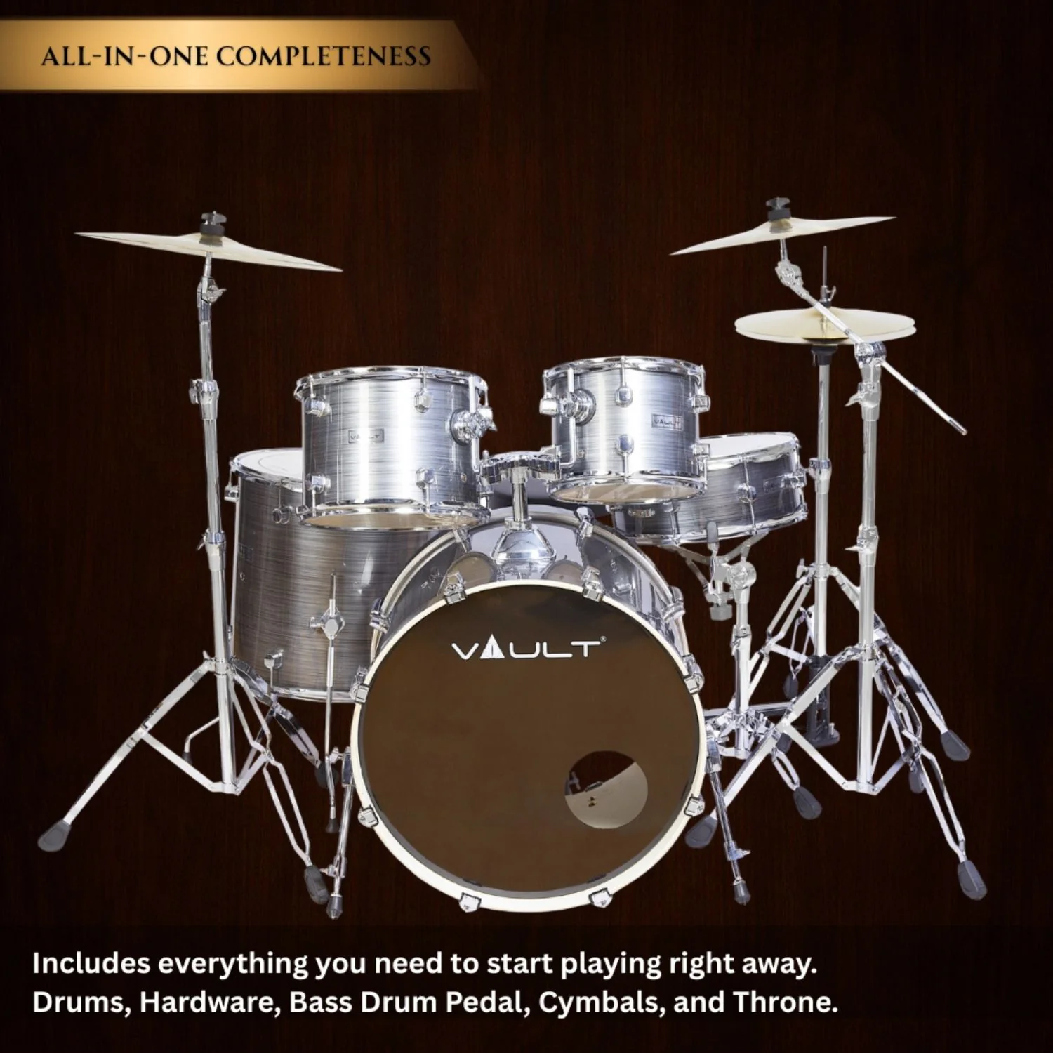 Vault Groover Plus 5-Piece Acoustic Drum Kit with Hardware, Cymbals & Throne - Image 58