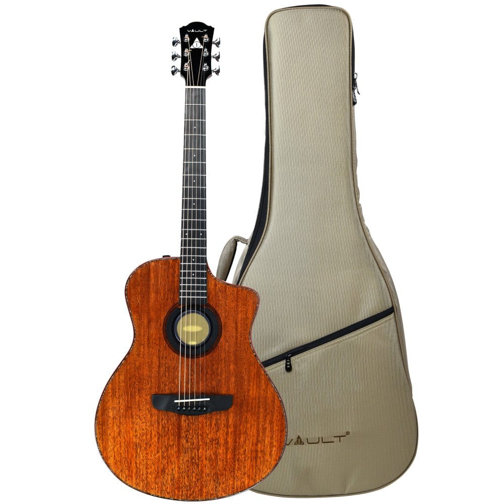 Vault Performer Pro All Solid Mahogany Premium Electro Acoustic Guitar With Paded Gigbag