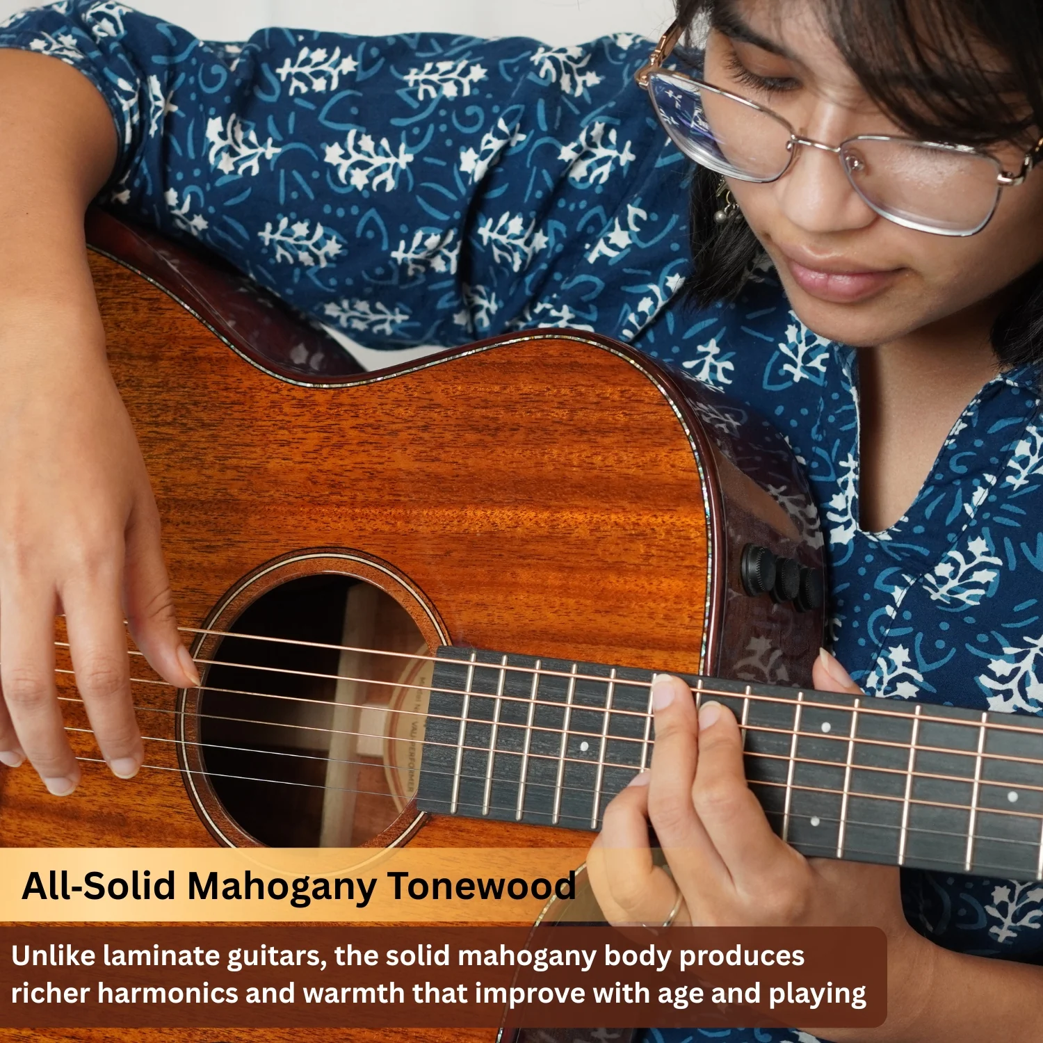 Vault Performer Pro All Solid Mahogany Premium Electro Acoustic Guitar With Paded Gigbag - Image 6