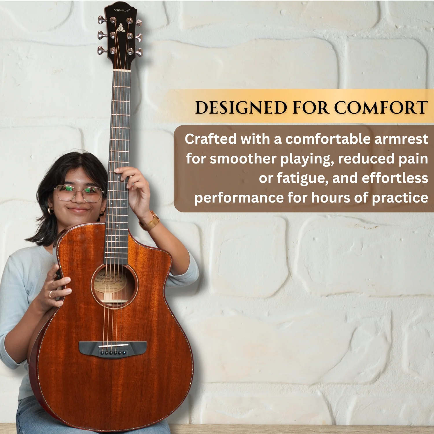 Vault Performer Pro FX Premium All Solid Body Electro Acoustic Guitar with Transacoustic Pickup, On Board Effects, Armrest and Padded Gigbag - Image 3