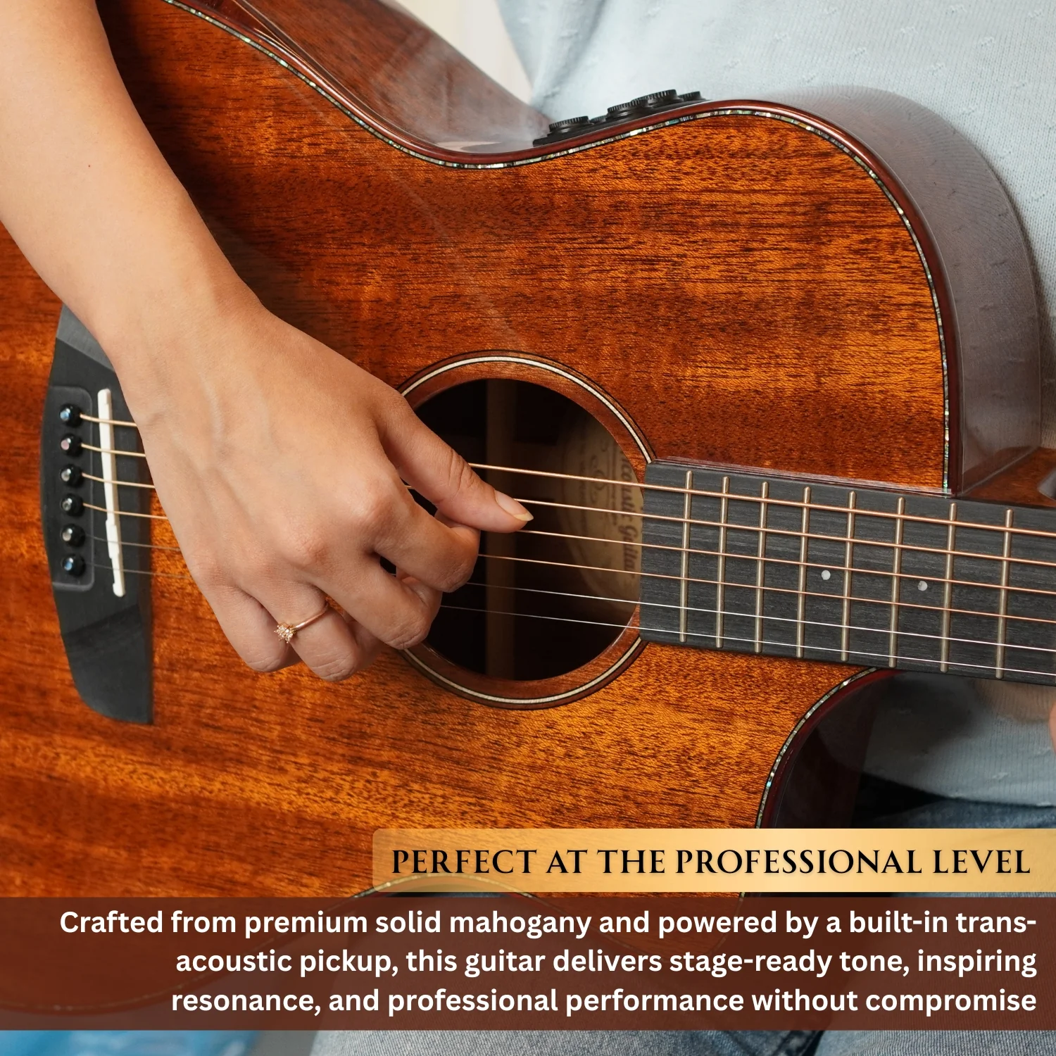 Vault Performer Pro FX Premium All Solid Body Electro Acoustic Guitar with Transacoustic Pickup, On Board Effects, Armrest and Padded Gigbag - Image 9