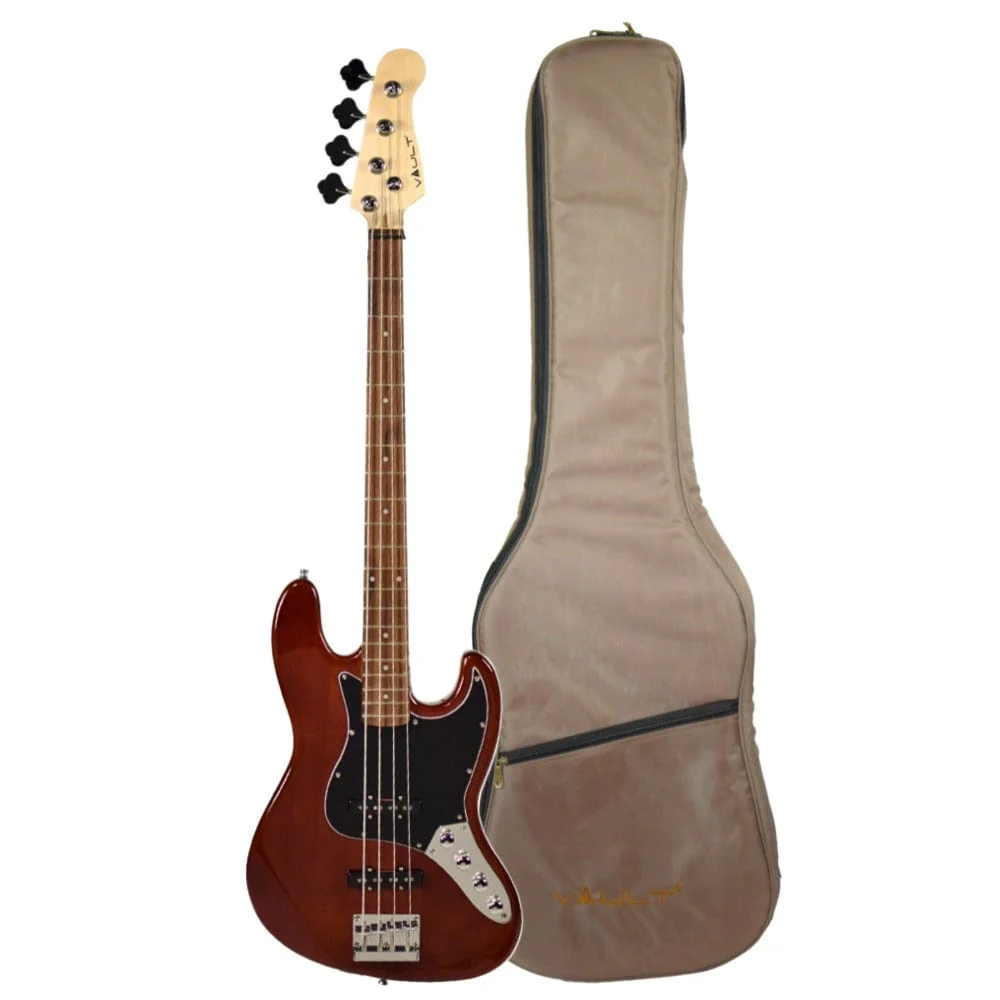 Vault Performer Pro JB4 String Electric Bass Guitar with Gigbag - High Gloss Solid Mahogany