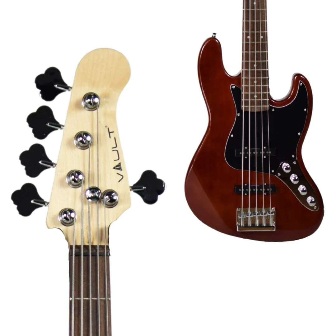 Vault Performer Pro JB4 String Electric Bass Guitar with Gigbag - High Gloss Solid Mahogany - Image 14