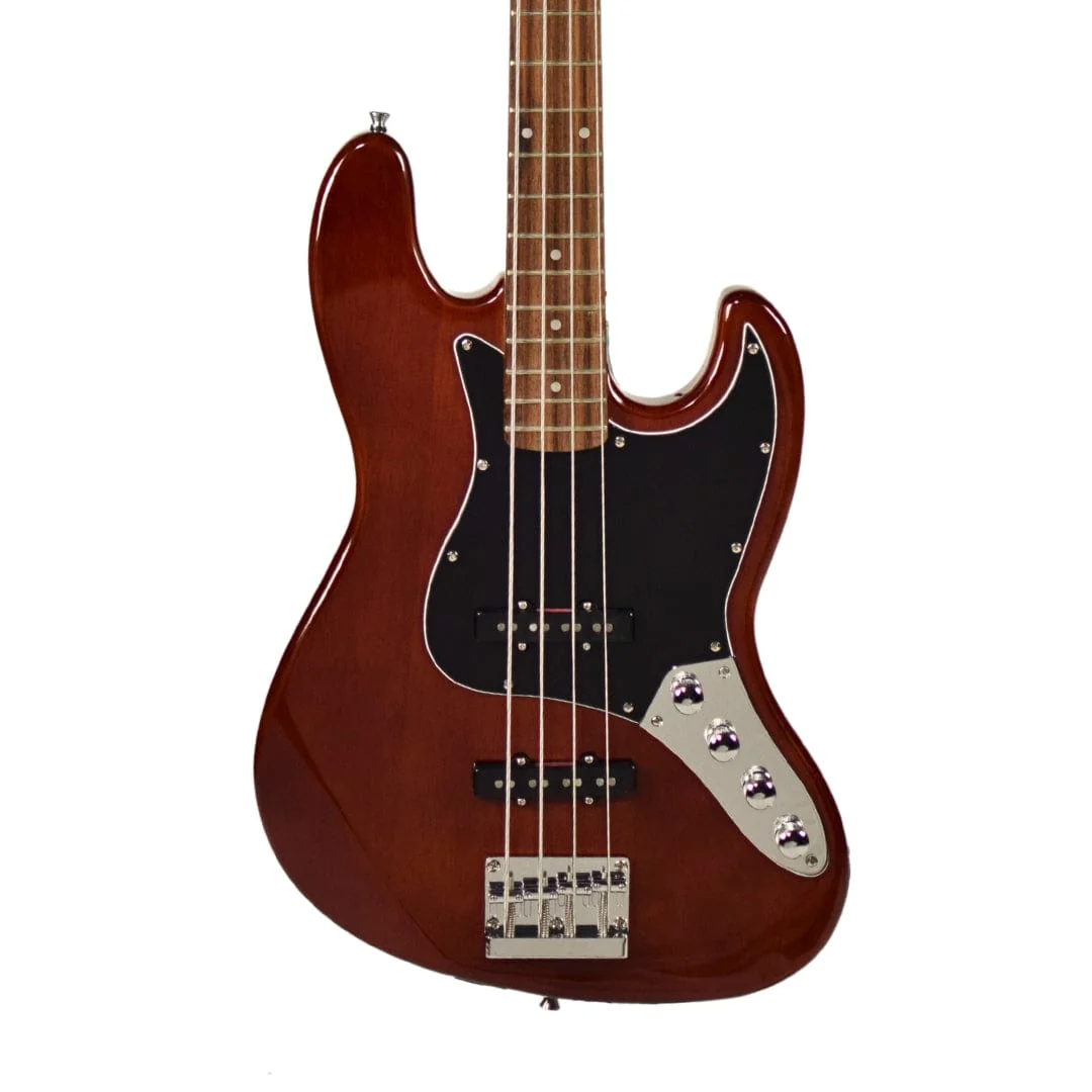 Vault Performer Pro JB4 String Electric Bass Guitar with Gigbag - High Gloss Solid Mahogany - Image 3