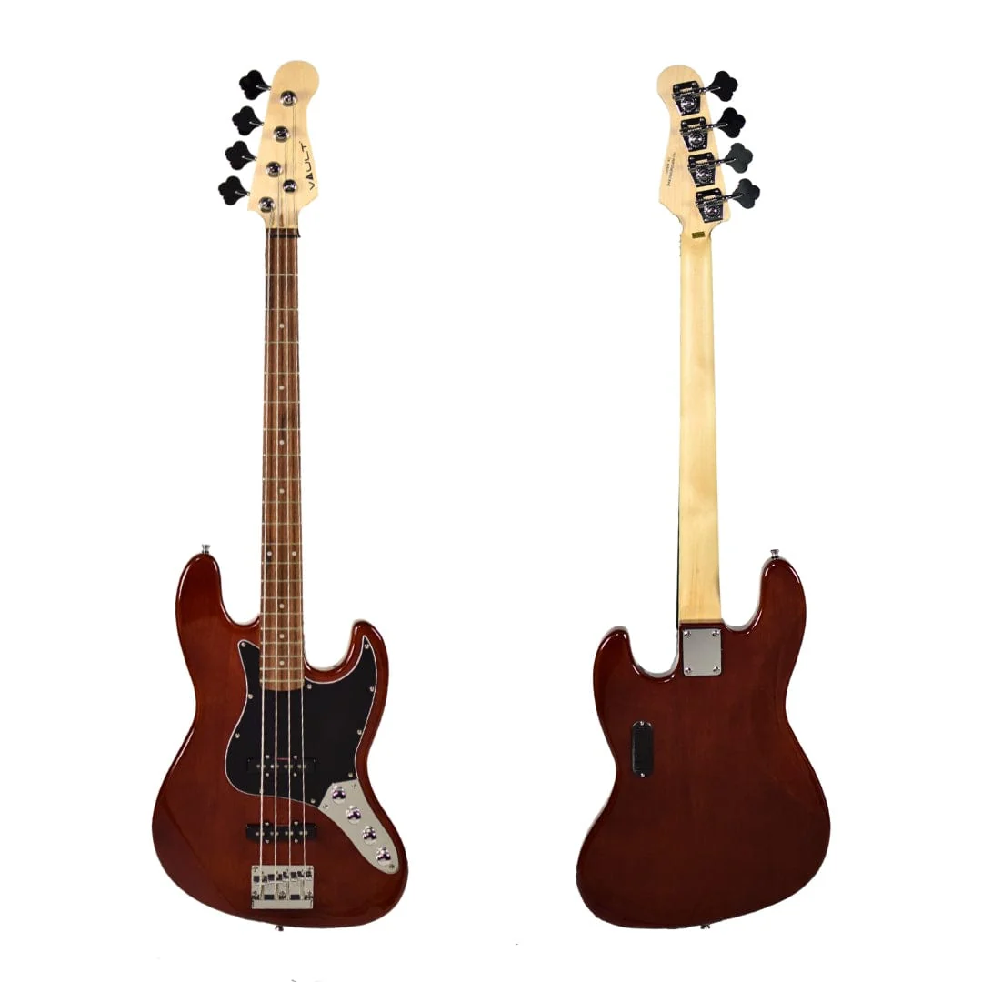 Vault Performer Pro JB4 String Electric Bass Guitar with Gigbag - High Gloss Solid Mahogany - Image 4