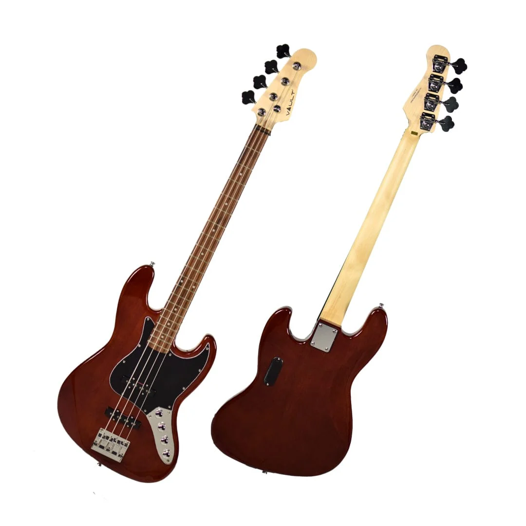 Vault Performer Pro JB4 String Electric Bass Guitar with Gigbag - High Gloss Solid Mahogany - Image 6