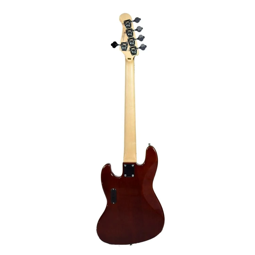 Vault Performer Pro JB5 String Electric Bass Guitar with Gigbag - High Gloss Solid Mahogany - Image 5
