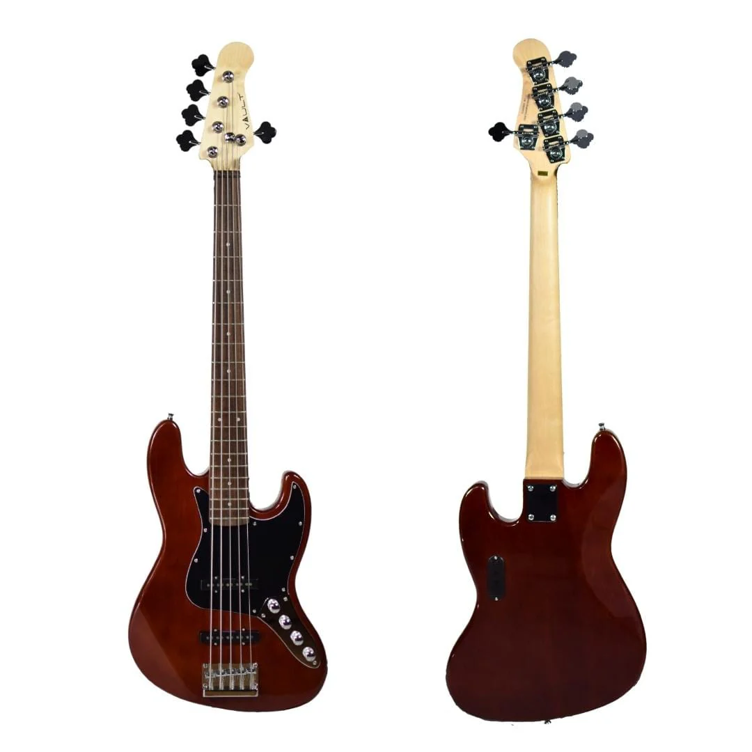 Vault Performer Pro JB5 String Electric Bass Guitar with Gigbag - High Gloss Solid Mahogany - Image 6