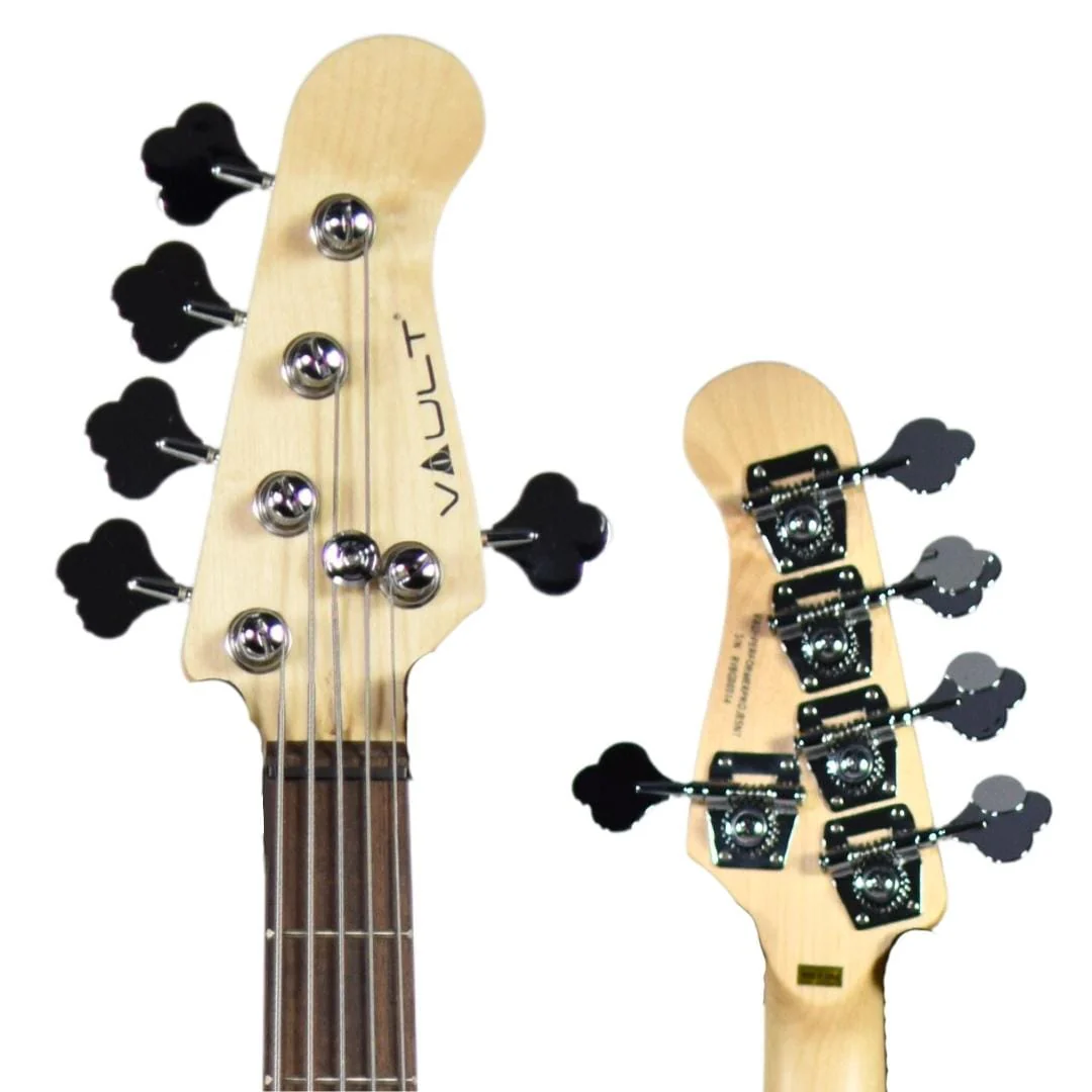 Vault Performer Pro JB5 String Electric Bass Guitar with Gigbag - High Gloss Solid Mahogany - Image 7