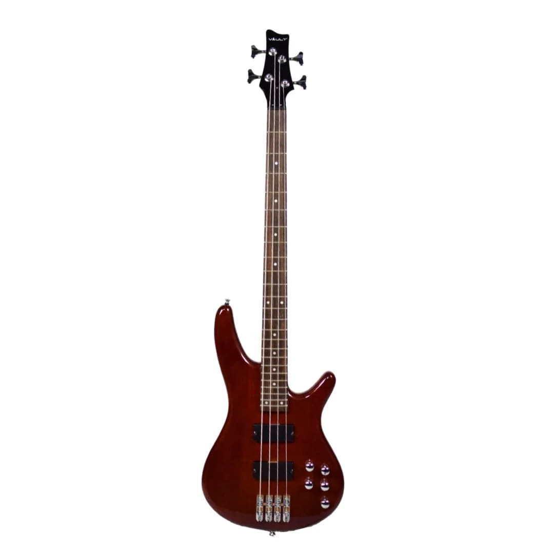 Vault Performer Pro RB4 Four String Electric Bass Guitar with Gigbag - High Gloss Solid Mahogany - Image 2