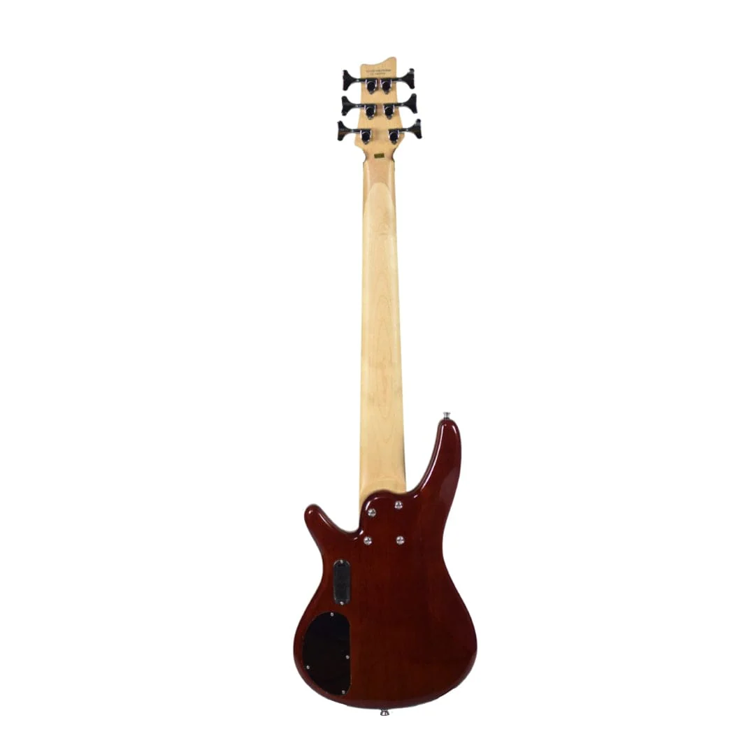 Vault Performer Pro RB6 Six String Electric Bass Guitar with Gigbag - High Gloss Solid Mahogany - Image 3
