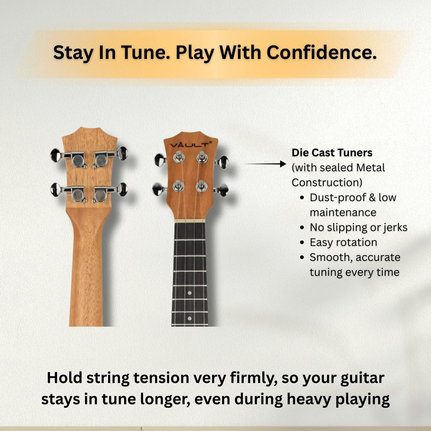 Vault UK-2000S 21-Inch Solid Mahogany Top Premium Soprano Ukulele With Gigbag - Image 9
