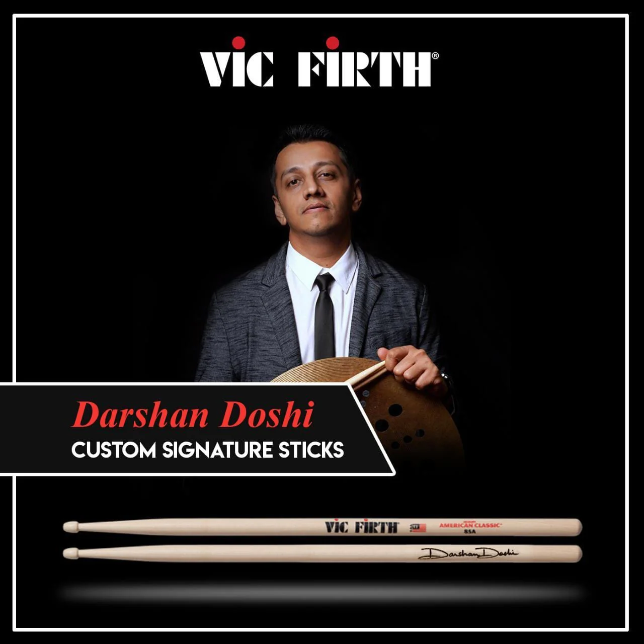 Vic Firth Darshan Doshi Signature American Classic Drumsticks - Wooden Tip - 85A - Image 2