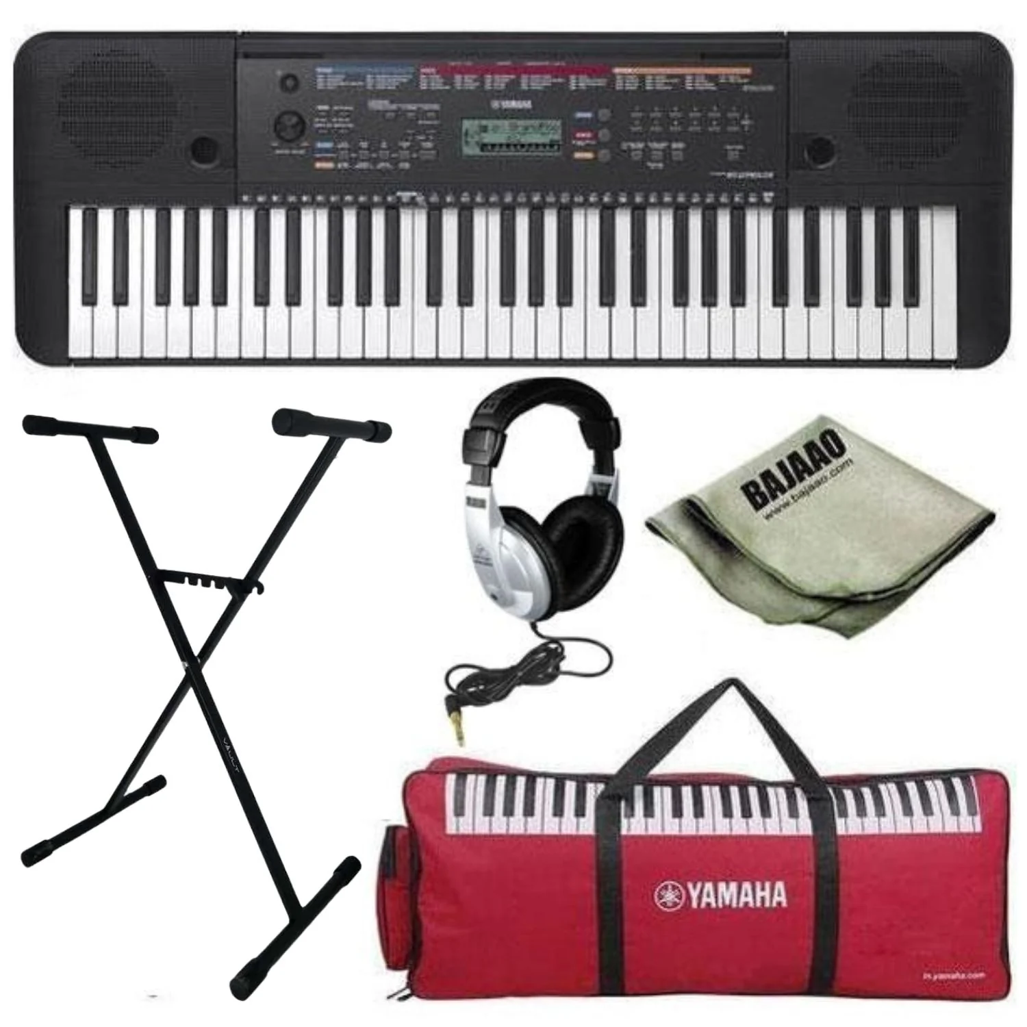 Yamaha PSR-E263 61-Key Portable Keyboard with Stand, Gig Bag, Polishing Cloth and Headphones